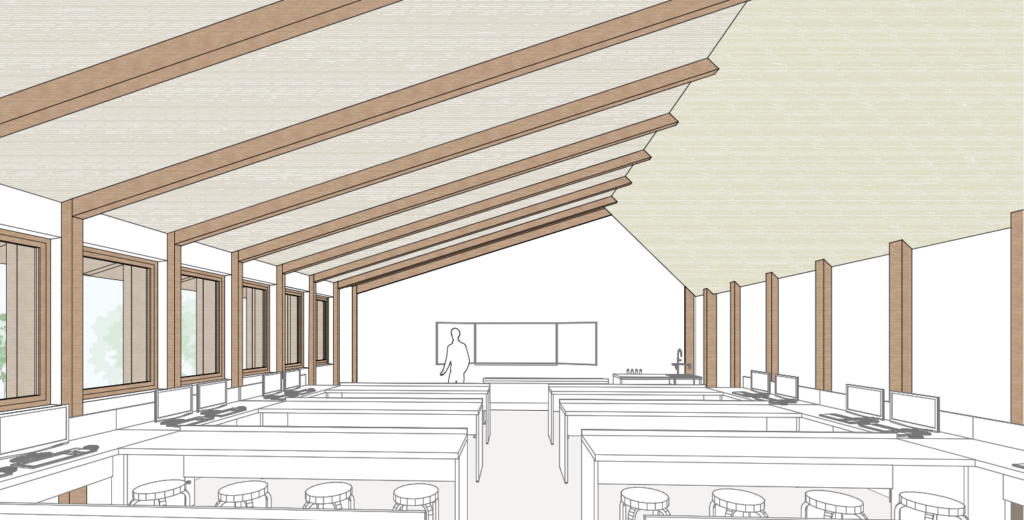 Salle de classe sous rampant ©architectes ARCHIPENTE & MDNA - paysage NF-P